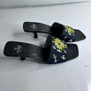 Fendi denim slides with multicolored embroidered with beads